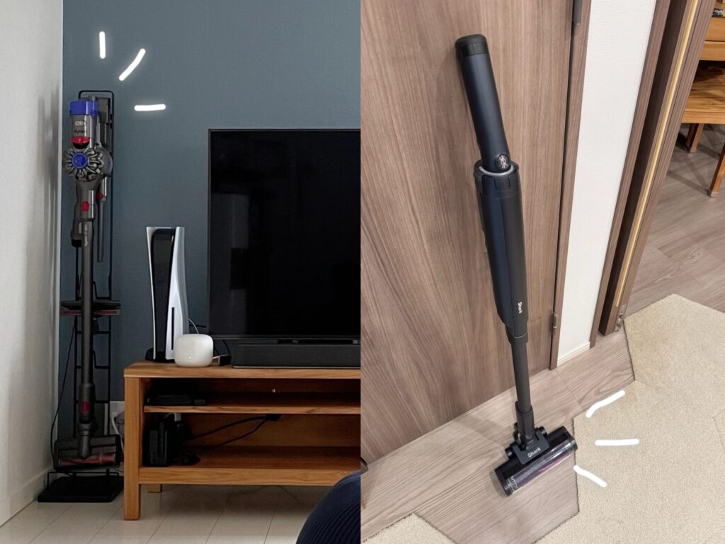 コードレス掃除機 Dyson Shark Dyson V12 Shark EVOPOWER SYSTEM BOOST 比較レビュー 吸引力 軽さ 使い勝手 違い 差異